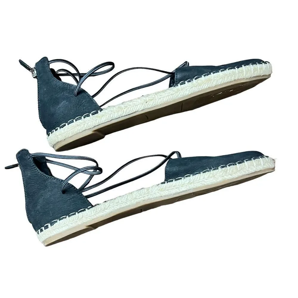 Eileen Fisher Lee Espadrille Flats in Black Leather NWOB Size 6